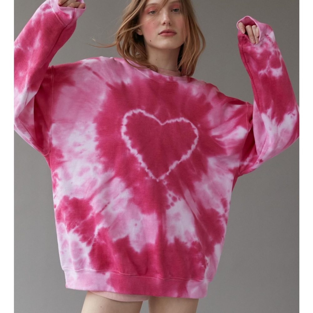 Urban Outfitters Heart Tie-Dye Crew Neck Sweatshirt